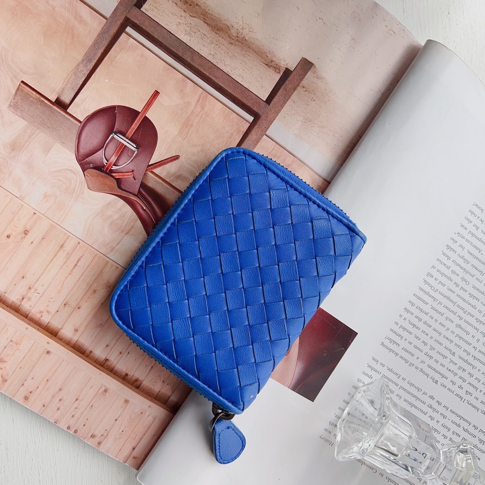 Bottega Veneta Nappa Intrecciato Zip Around Coin Purse Blue